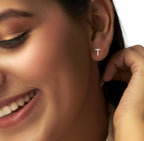 Sterling Silver CZ Initial Stud Earrings, Personalized Letter T