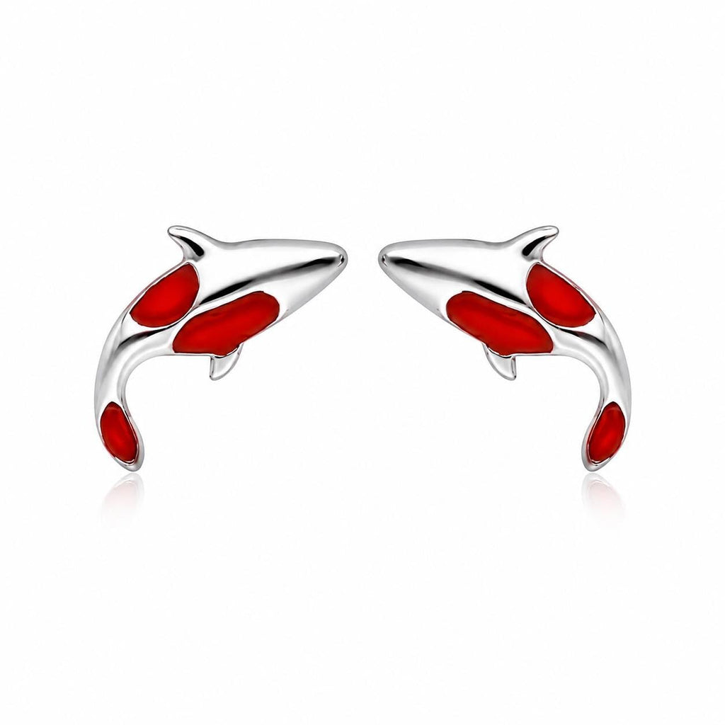 AMONROO® 925 Silver Jewellery for Women - 925 Sterling Silver Red Dolphin Enamel Stud Earrings, Ocean Animal Jewellery, Gift for Women | 925 Stamp, Warranty & Authenticity Certificate