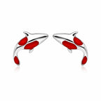 AMONROO® 925 Silver Jewellery for Women - 925 Sterling Silver Red Dolphin Enamel Stud Earrings, Ocean Animal Jewellery, Gift for Women | 925 Stamp, Warranty & Authenticity Certificate