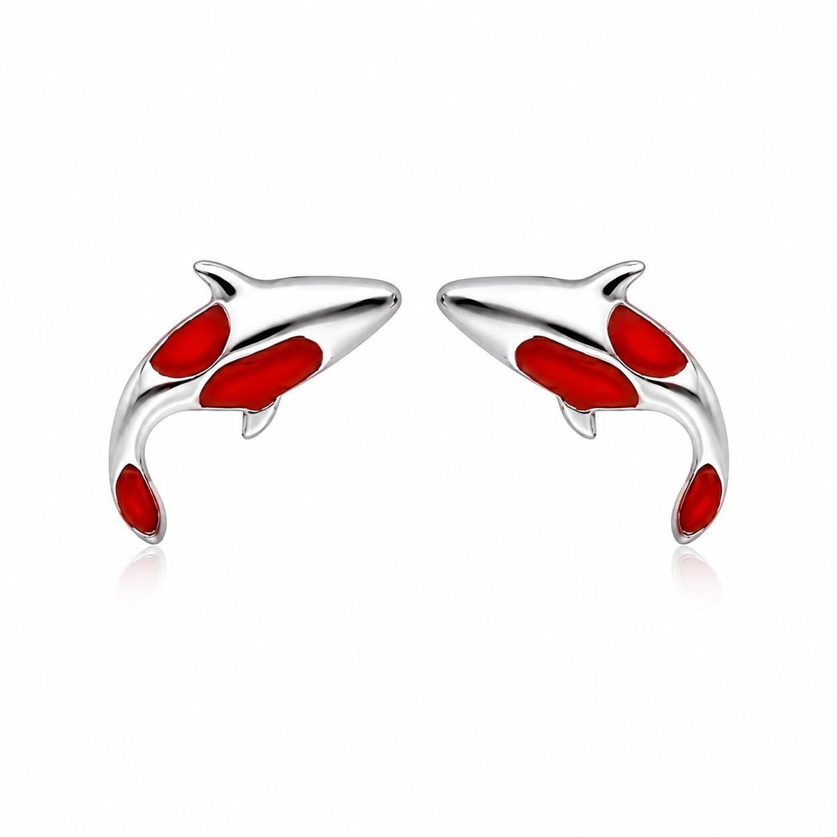 AMONROO® 925 Silver Jewellery for Women - 925 Sterling Silver Red Dolphin Enamel Stud Earrings, Ocean Animal Jewellery, Gift for Women | 925 Stamp, Warranty & Authenticity Certificate