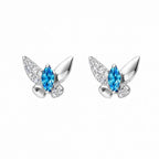 AMONROO® 925 Silver Jewellery for Women - 925 Sterling Silver Blue Marquise CZ Butterfly Stud Earrings, Dainty Butterfly Jewellery | 925 Stamp, Warranty & Authenticity Certificate