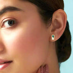 925 Sterling Silver Geometric Green Stud Earrings - Gold Finish Minimalist Art Deco Dainty Jewelry