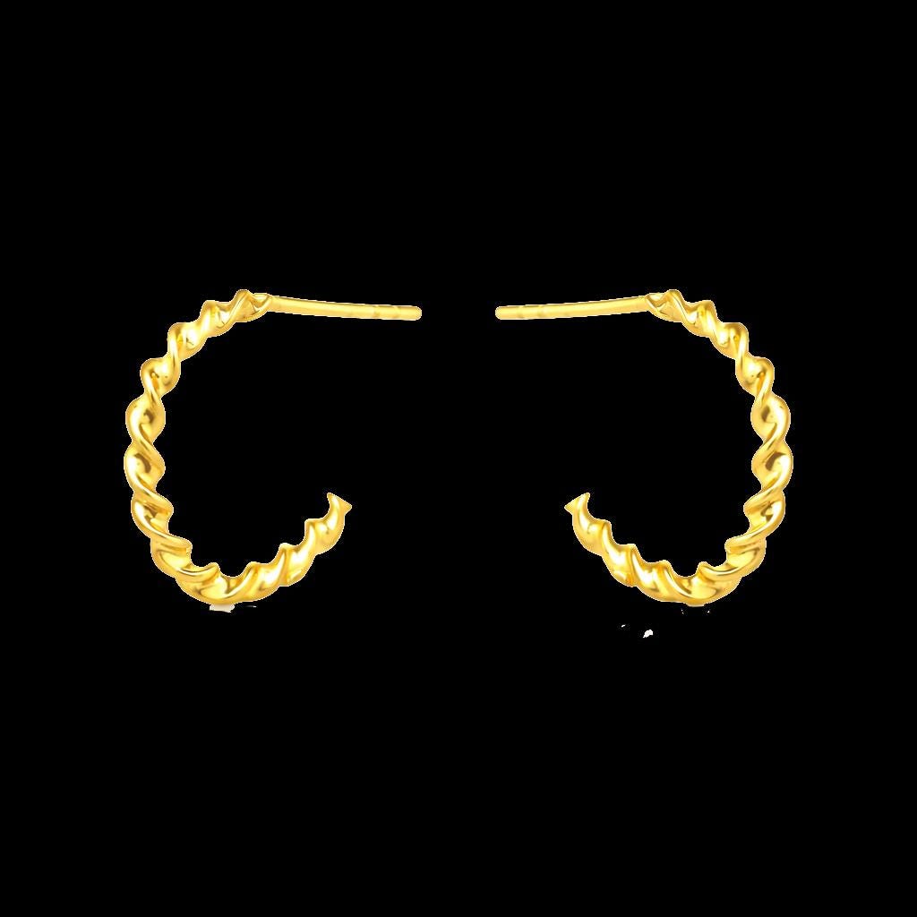 Gold Finish Sterling Silver Twisted Hoop Earrings, Dainty Rope Studs-Size 15 x 2 MM