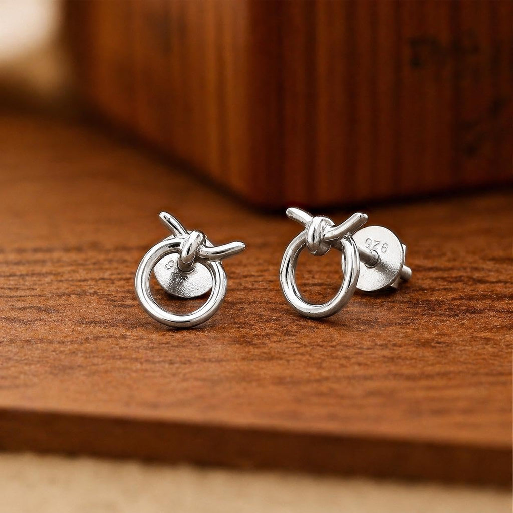AMONROO® 925 Silver Jewellery for Women - 925 Sterling Silver Knot Stud Earrings, Minimalist Circle Earrings, Dainty Daily Wear Jewellery | 925 Stamp, Warranty & Authenticity Certificate