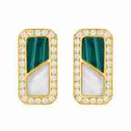 925 Sterling Silver Geometric Green Stud Earrings - Gold Finish Minimalist Art Deco Dainty Jewelry