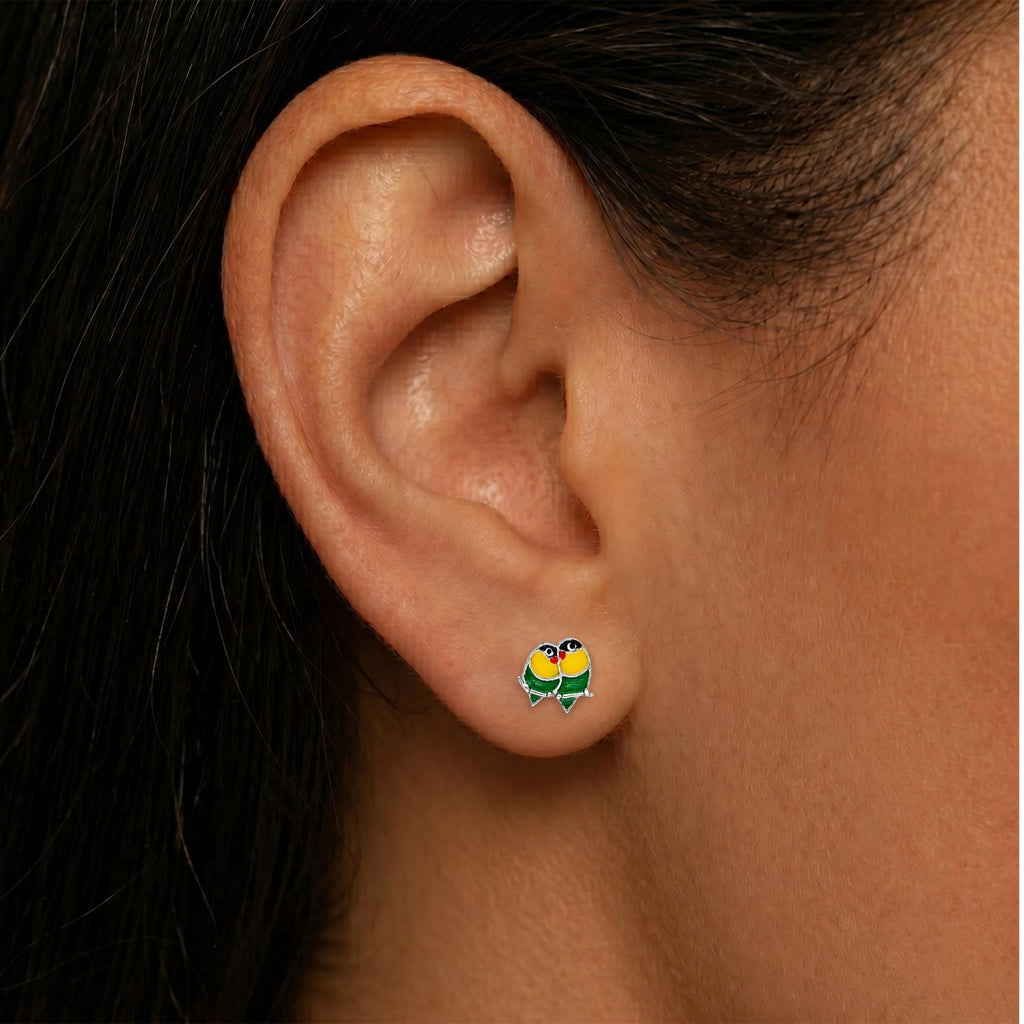 AMONROO® 925 Silver Jewellery for Women - 925 Sterling Silver Love Bird Colourful Enamel Stud Earrings, Bird Jewellery Gift | 925 Stamp, Warranty & Authenticity Certificate