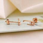 AMONROO® 925 Silver Jewellery for Women - Rose Gold Finish 925 Sterling Silver Safety Pin CZ Stud Earrings, Modern Daily Wear Jewellery | 925 Stamp, Warranty & Authenticity Certificate