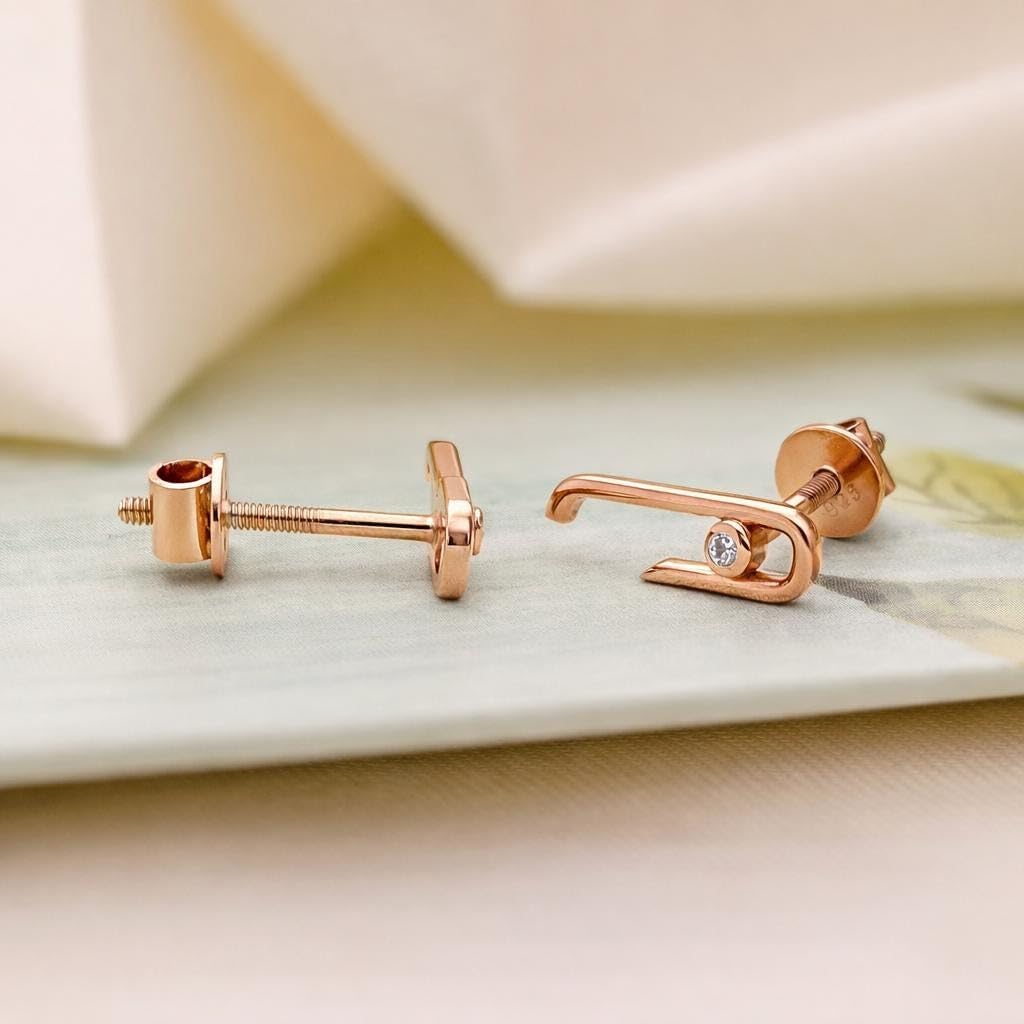AMONROO® 925 Silver Jewellery for Women - Rose Gold Finish 925 Sterling Silver Safety Pin CZ Stud Earrings, Modern Daily Wear Jewellery | 925 Stamp, Warranty & Authenticity Certificate