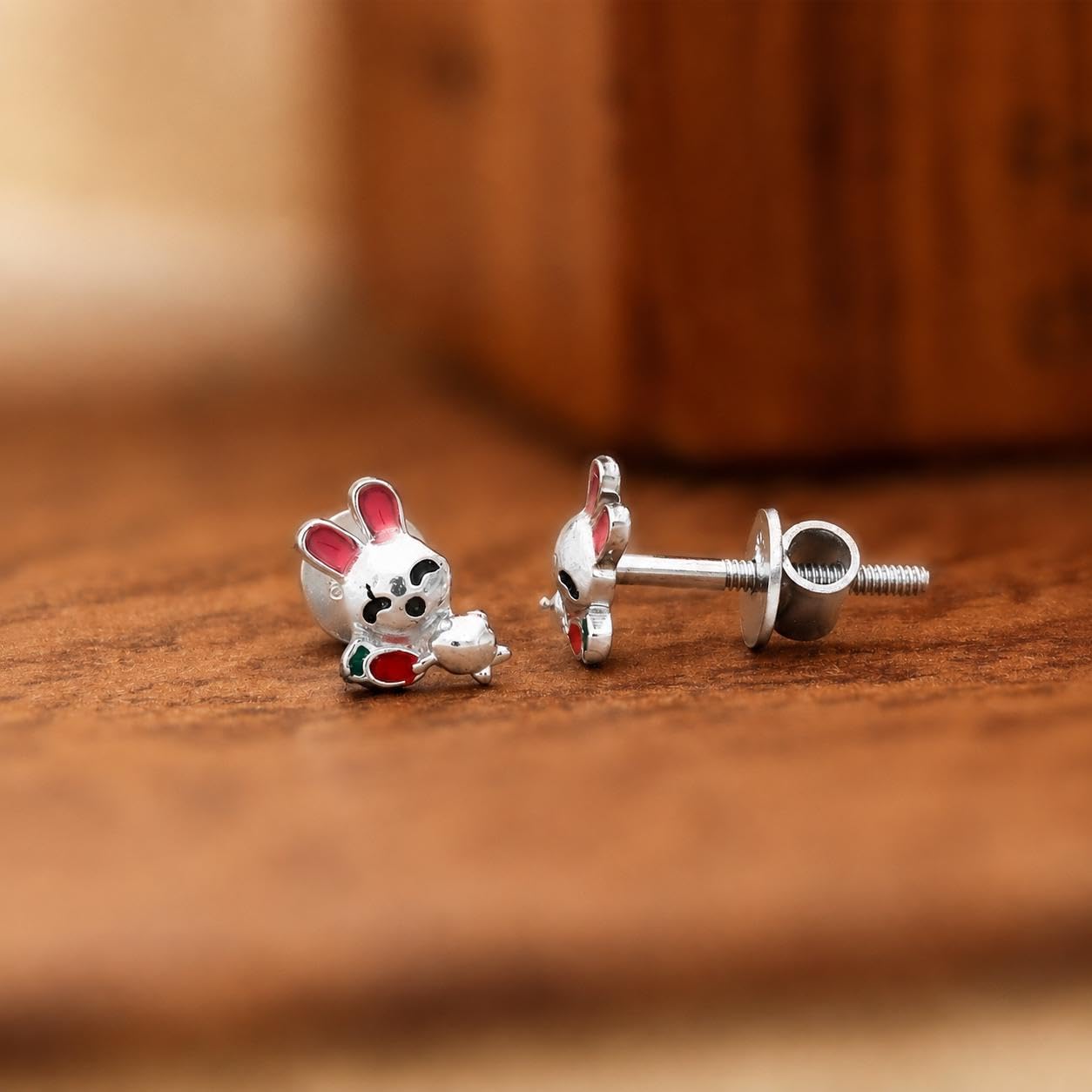 AMONROO® 925 Silver Jewellery for Women - 925 Sterling Silver Bunny Rabbit Enamel Stud Earrings, Animal Jewellery, Gift for Women | 925 Stamp, Warranty & Authenticity Certificate