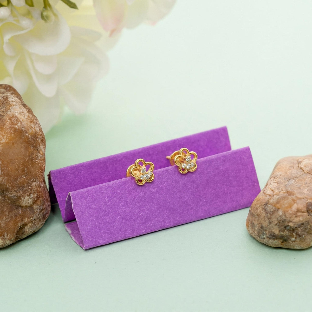 AMONROO® 925 Silver Jewellery for Women - Gold Finish 925 Sterling Silver Flower CZ Stud Earrings, Floral Earrings, Daily Wear Jewellery | 925 Stamp, Warranty & Authenticity Certificate