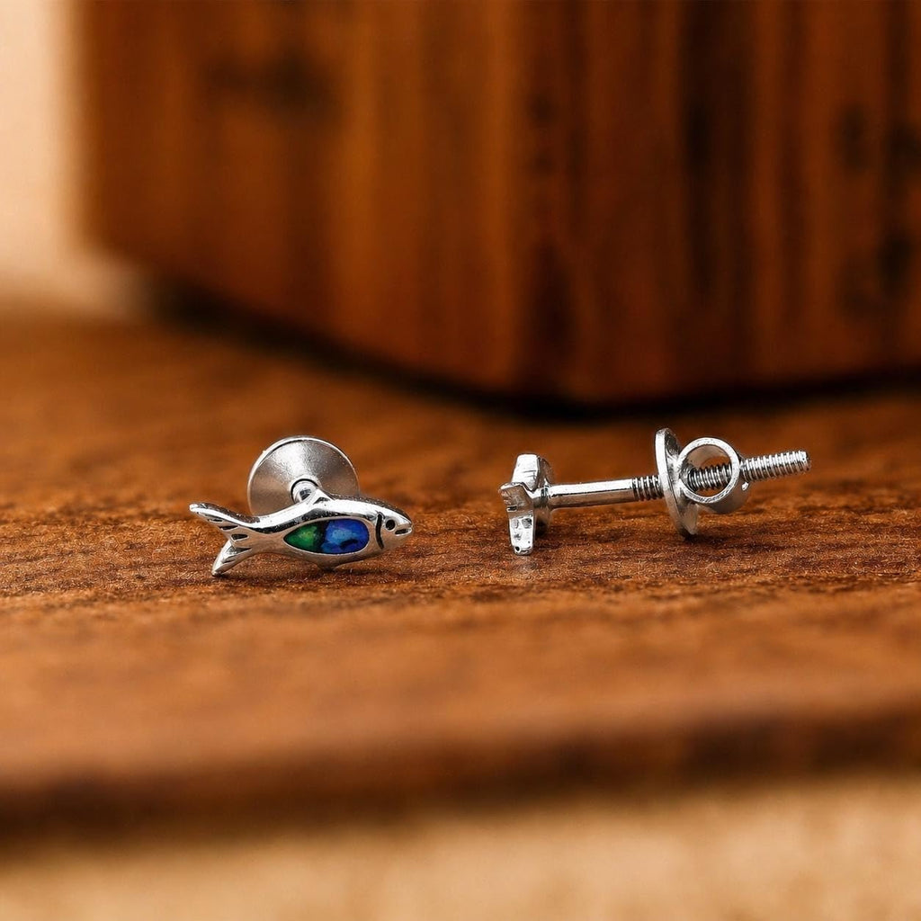 AMONROO® 925 Silver Jewellery for Women - 925 Sterling Silver Blue Green Fish Enamel Stud Earrings, Ocean Animal Jewellery Gift | 925 Stamp, Warranty & Authenticity Certificate