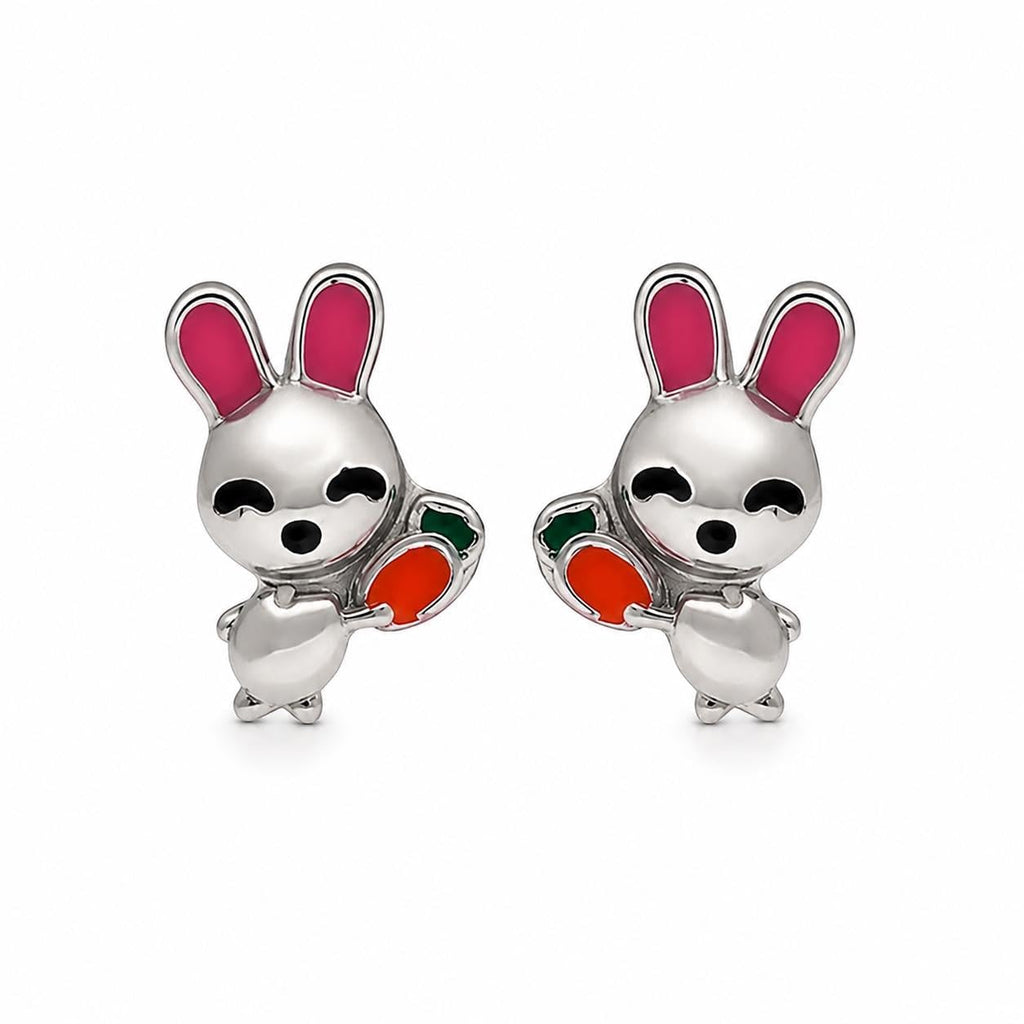 AMONROO® 925 Silver Jewellery for Women - 925 Sterling Silver Bunny Rabbit Enamel Stud Earrings, Animal Jewellery, Gift for Women | 925 Stamp, Warranty & Authenticity Certificate