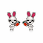 AMONROO® 925 Silver Jewellery for Women - 925 Sterling Silver Bunny Rabbit Enamel Stud Earrings, Animal Jewellery, Gift for Women | 925 Stamp, Warranty & Authenticity Certificate