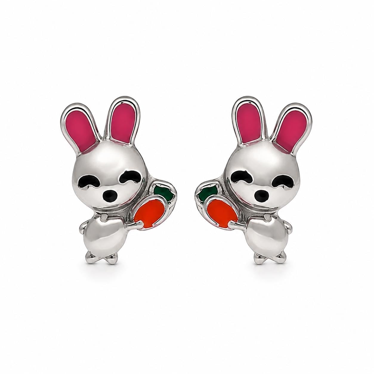 AMONROO® 925 Silver Jewellery for Women - 925 Sterling Silver Bunny Rabbit Enamel Stud Earrings, Animal Jewellery, Gift for Women | 925 Stamp, Warranty & Authenticity Certificate