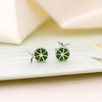 AMONROO® 925 Silver Jewellery for Women - 925 Sterling Silver Lime Slice Green Enamel Stud Earrings, Fruit Design Jewellery | 925 Stamp, Warranty & Authenticity Certificate