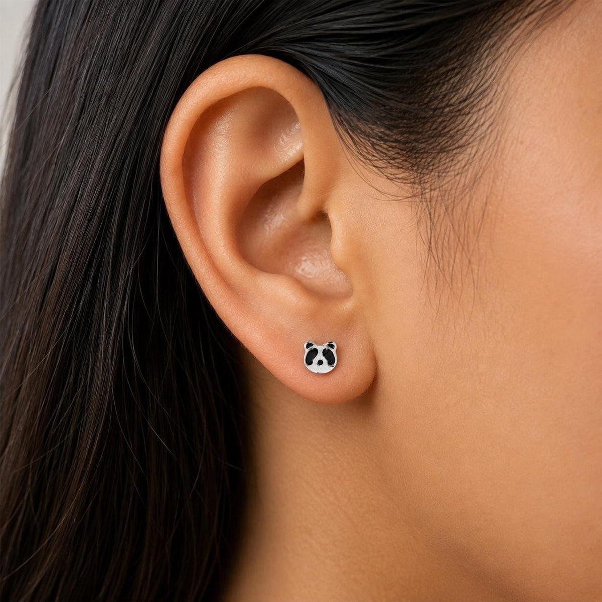 AMONROO® 925 Silver Jewellery for Women - 925 Sterling Silver Panda Face Enamel Stud Earrings, Animal Jewellery, Gift for Girls | 925 Stamp, Warranty & Authenticity Certificate