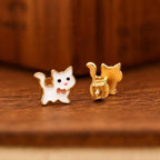 AMONROO® 925 Silver Jewellery for Women - 925 Sterling Silver White Cat Enamel Stud Earrings, Kitty Jewellery, Gift for Women | 925 Stamp, Warranty & Authenticity Certificate