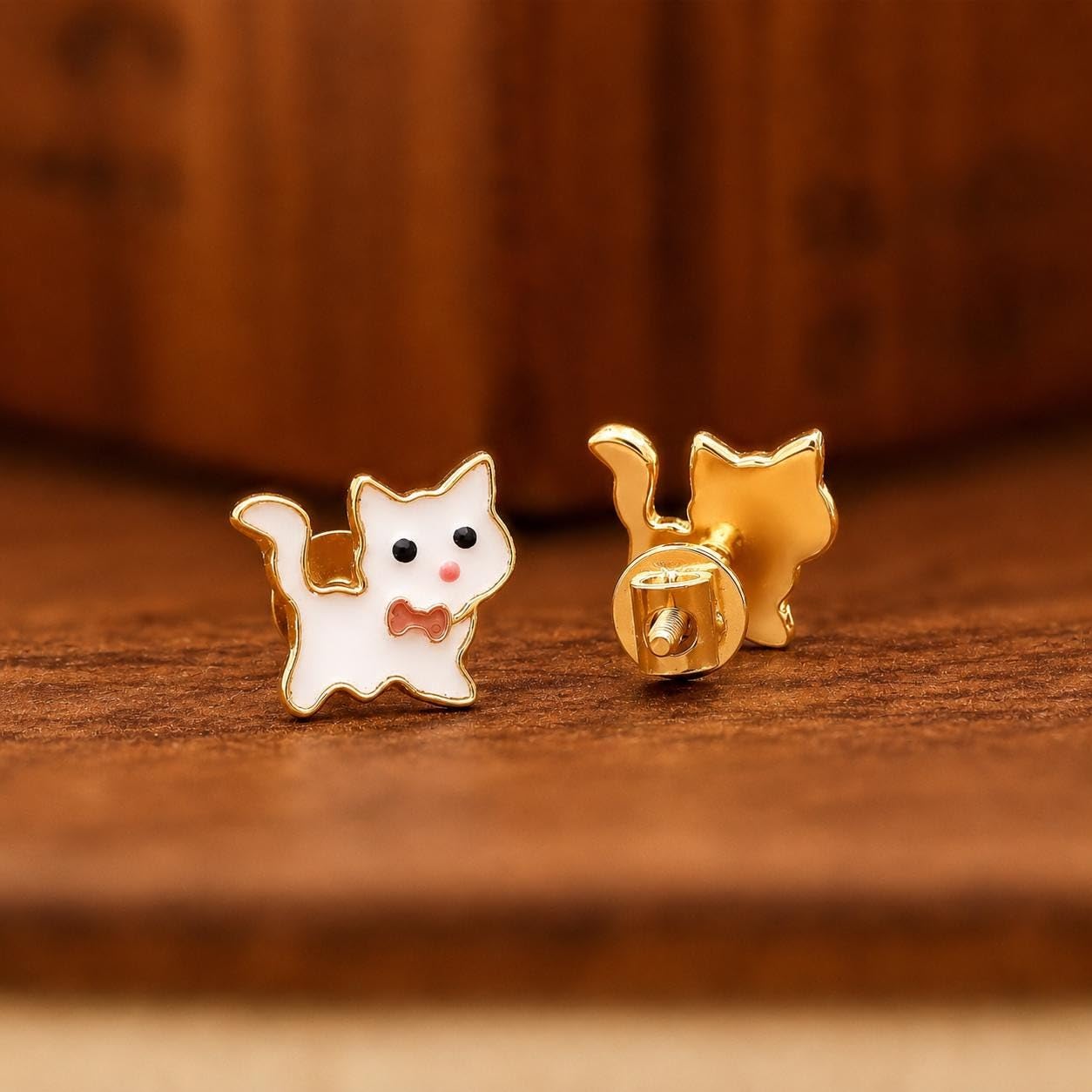 AMONROO® 925 Silver Jewellery for Women - 925 Sterling Silver White Cat Enamel Stud Earrings, Kitty Jewellery, Gift for Women | 925 Stamp, Warranty & Authenticity Certificate