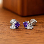 AMONROO® 925 Silver Jewellery for Women - 925 Sterling Silver Purple Amethyst White CZ Stud Earrings, Two Stone Dainty Jewellery | 925 Stamp, Warranty & Authenticity Certificate