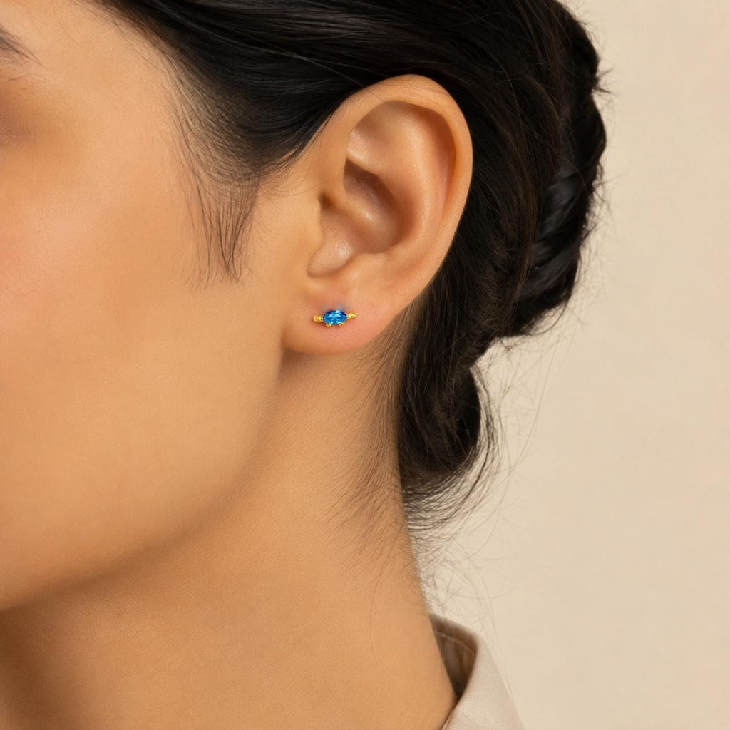 AMONROO® 925 Silver Jewellery for Women - Gold Finish 925 Sterling Silver Sea Turtle Blue CZ Stud Earrings, Ocean Jewellery Gift | 925 Stamp, Warranty & Authenticity Certificate