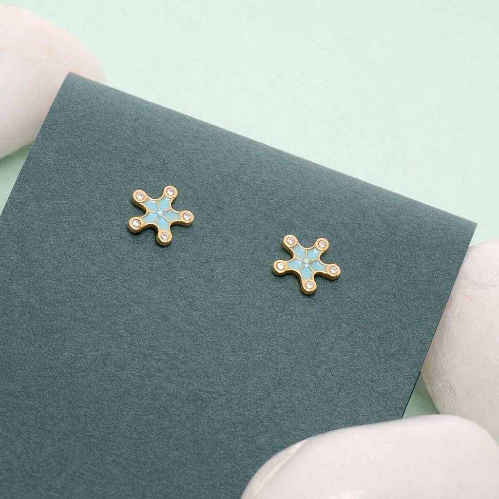 AMONROO® 925 Silver Jewellery for Women - 925 Sterling Silver Turquoise Star Enamel Stud Earrings, CZ Star Earrings, Daily Wear Jewellery | 925 Stamp, Warranty & Authenticity Certificate