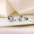 AMONROO® 925 Silver Jewellery for Women - 925 Sterling Silver Owl CZ Stud Earrings, Bird Animal Earrings, Dainty Nature Jewellery | 925 Stamp, Warranty & Authenticity Certificate
