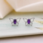 AMONROO® 925 Silver Jewellery for Women - 925 Sterling Silver Purple Butterfly Stud Earrings, CZ Butterfly Earrings, Dainty Jewellery Gift | 925 Stamp, Warranty & Authenticity Certificate