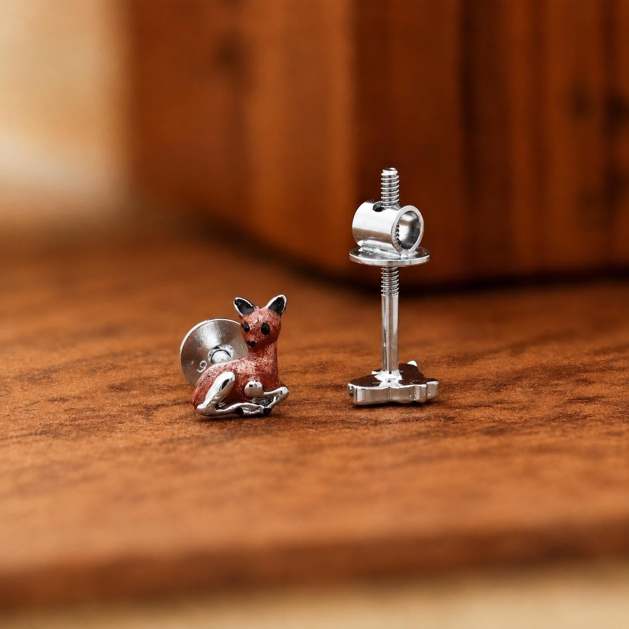 AMONROO® 925 Silver Jewellery for Women - 925 Sterling Silver Light Brown Deer Enamel Stud Earrings, Animal Jewellery Gift | 925 Stamp, Warranty & Authenticity Certificate
