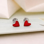 AMONROO® 925 Silver Jewellery for Women - 925 Sterling Silver Red Heart Enamel Stud Earrings, Heart Earrings, Romantic Gift Jewellery | 925 Stamp, Warranty & Authenticity Certificate