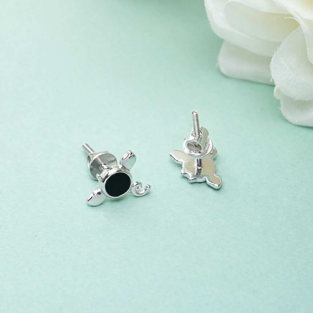 925 Sterling Silver Angel Stud Earrings Black Enamel Jewelry