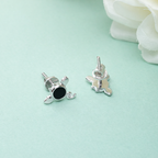 925 Sterling Silver Angel Stud Earrings Black Enamel Jewelry