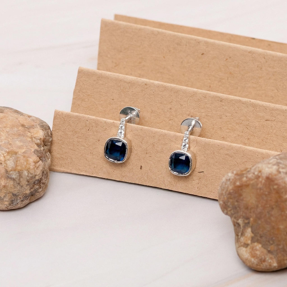 AMONROO® 925 Silver Jewellery for Women - 925 Sterling Silver Blue Cushion CZ Drop Earrings, Sapphire Colour Earrings | 925 Stamp, Warranty & Authenticity Certificate