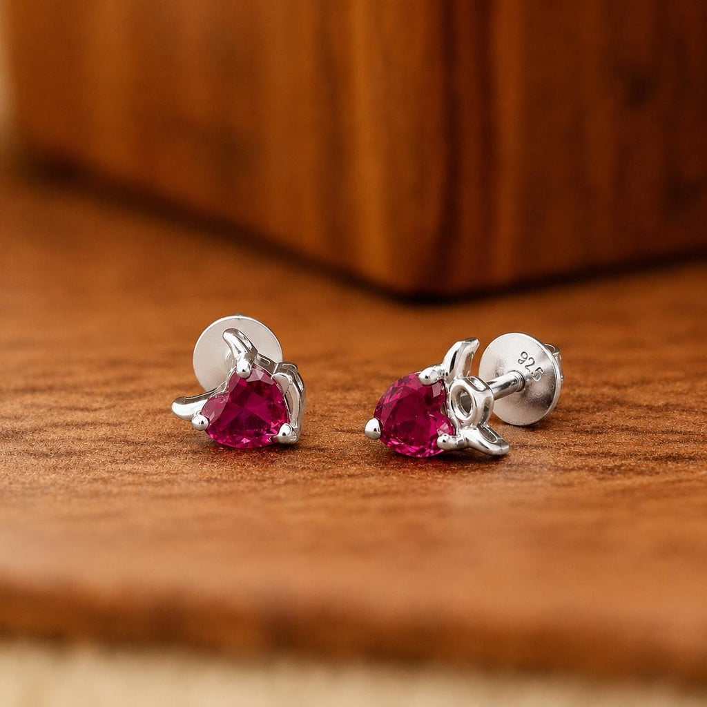 AMONROO® 925 Silver Jewellery for Women - 925 Sterling Silver Pink CZ Heart Stud Earrings, Heart Earrings, Dainty Romantic Jewellery | 925 Stamp, Warranty & Authenticity Certificate