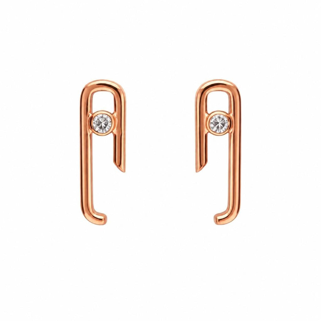 AMONROO® 925 Silver Jewellery for Women - Rose Gold Finish 925 Sterling Silver Safety Pin CZ Stud Earrings, Modern Daily Wear Jewellery | 925 Stamp, Warranty & Authenticity Certificate