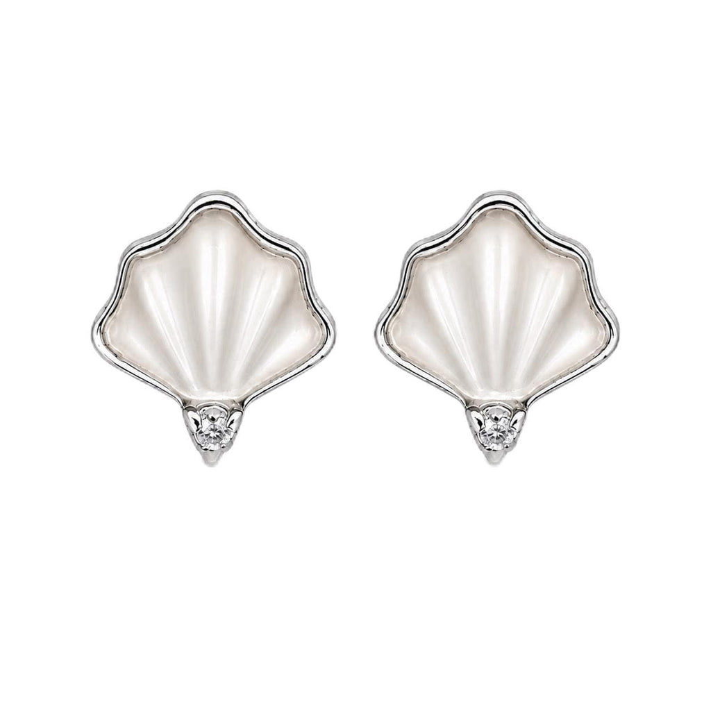 AMONROO® 925 Silver Jewellery for Women - 925 Sterling Silver White Seashell Enamel Stud Earrings, Ocean Design Jewellery Gift | 925 Stamp, Warranty & Authenticity Certificate