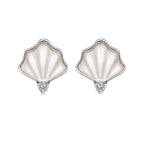 AMONROO® 925 Silver Jewellery for Women - 925 Sterling Silver White Seashell Enamel Stud Earrings, Ocean Design Jewellery Gift | 925 Stamp, Warranty & Authenticity Certificate