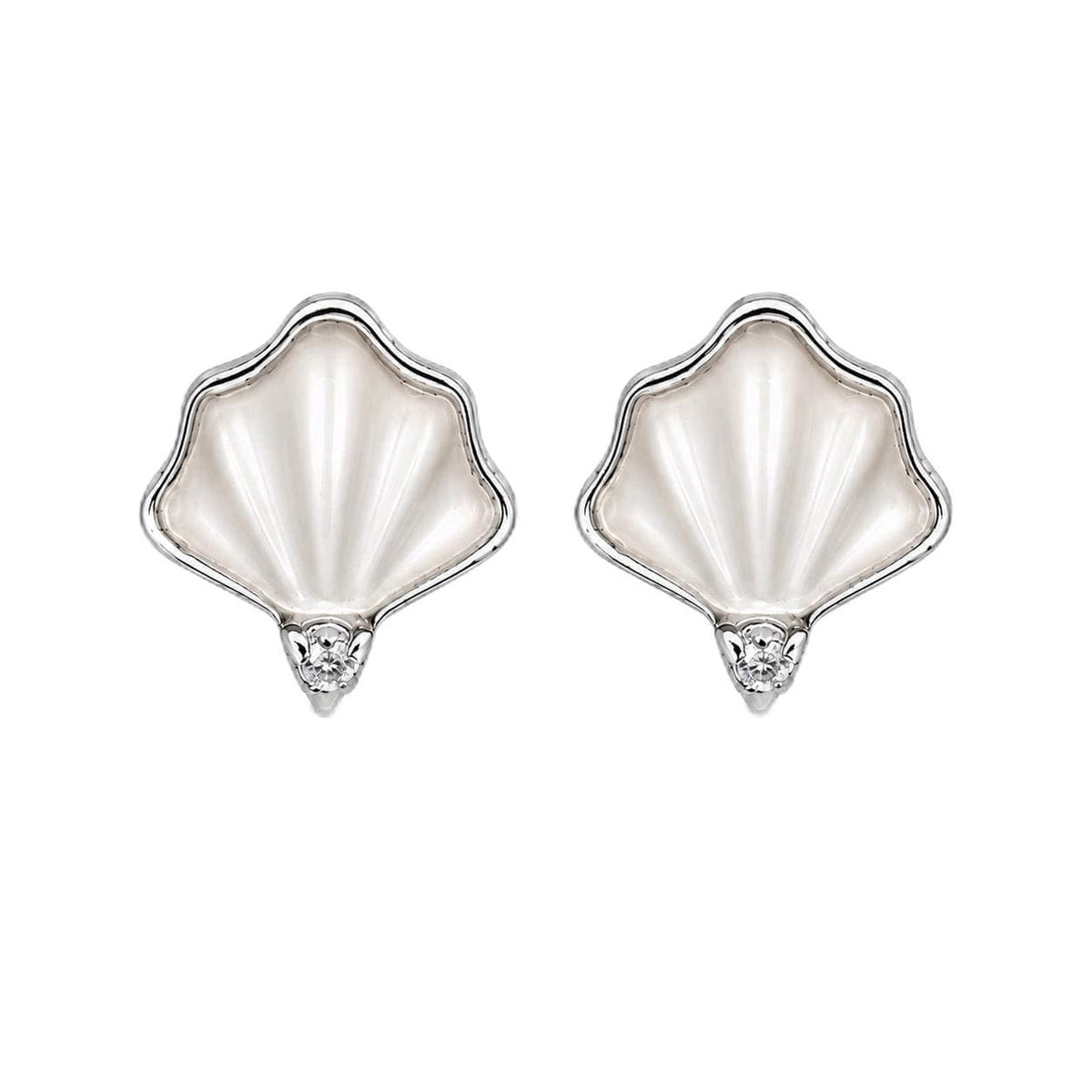 AMONROO® 925 Silver Jewellery for Women - 925 Sterling Silver White Seashell Enamel Stud Earrings, Ocean Design Jewellery Gift | 925 Stamp, Warranty & Authenticity Certificate