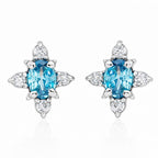 AMONROO® 925 Silver Jewellery for Women - 925 Sterling Silver Blue Topaz CZ Stud Earrings, Halo Stone Earrings, Birthstone Jewellery Gift | 925 Stamp, Warranty & Authenticity Certificate