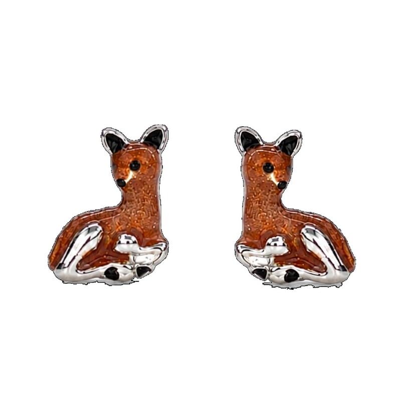 AMONROO® 925 Silver Jewellery for Women - 925 Sterling Silver Light Brown Deer Enamel Stud Earrings, Animal Jewellery Gift | 925 Stamp, Warranty & Authenticity Certificate