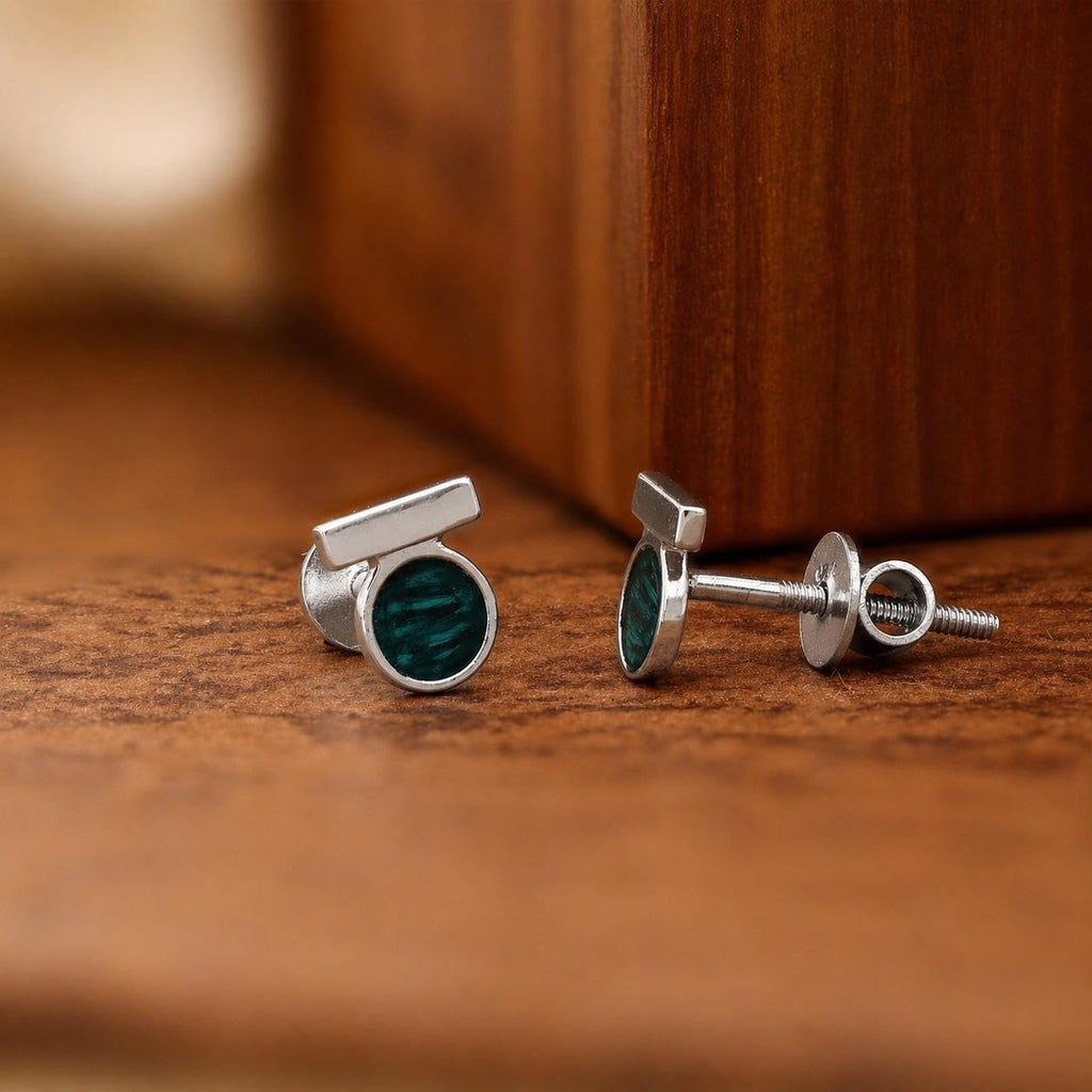 AMONROO® 925 Silver Jewellery for Women - 925 Sterling Silver Green Enamel Geometric Stud Earrings, Modern Circle Earrings, Daily Wear | 925 Stamp, Warranty & Authenticity Certificate