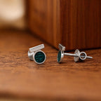 AMONROO® 925 Silver Jewellery for Women - 925 Sterling Silver Green Enamel Geometric Stud Earrings, Modern Circle Earrings, Daily Wear | 925 Stamp, Warranty & Authenticity Certificate