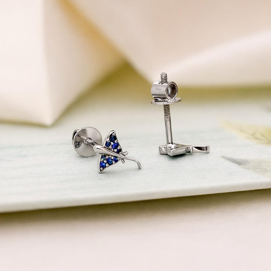AMONROO® 925 Silver Jewellery for Women - 925 Sterling Silver Stingray Blue CZ Stud Earrings, Ocean Animal Earrings, Gift for Women | 925 Stamp, Warranty & Authenticity Certificate