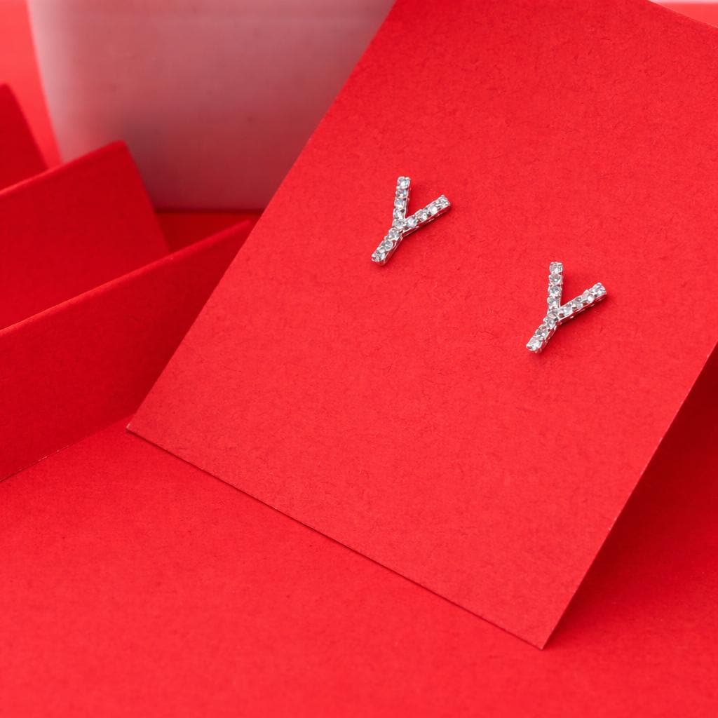 925 Sterling Silver Initial Y Stud Earrings, Dainty CZ Letter Y Earrings for Women, Small Alphabet Bling Jewelry, Personalized Gift