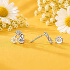 AMONROO® 925 Silver Jewellery for Women - 925 Sterling Silver Daisy Flower Drop Earrings, White Enamel Floral CZ Earrings, Daily Wear | 925 Stamp, Warranty & Authenticity Certificate