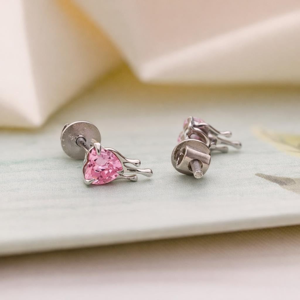 AMONROO® 925 Silver Jewellery for Women - 925 Sterling Silver Pink Heart CZ Stud Earrings, Heart Earrings, Romantic Gift Jewellery | 925 Stamp, Warranty & Authenticity Certificate