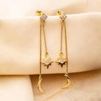AMONROO® 925 Silver Jewellery for Women - 925 Sterling Silver Moon Star Dangle Earrings, Gold Finish CZ Chain Earrings, Trendy Jewellery | 925 Stamp, Warranty & Authenticity Certificate