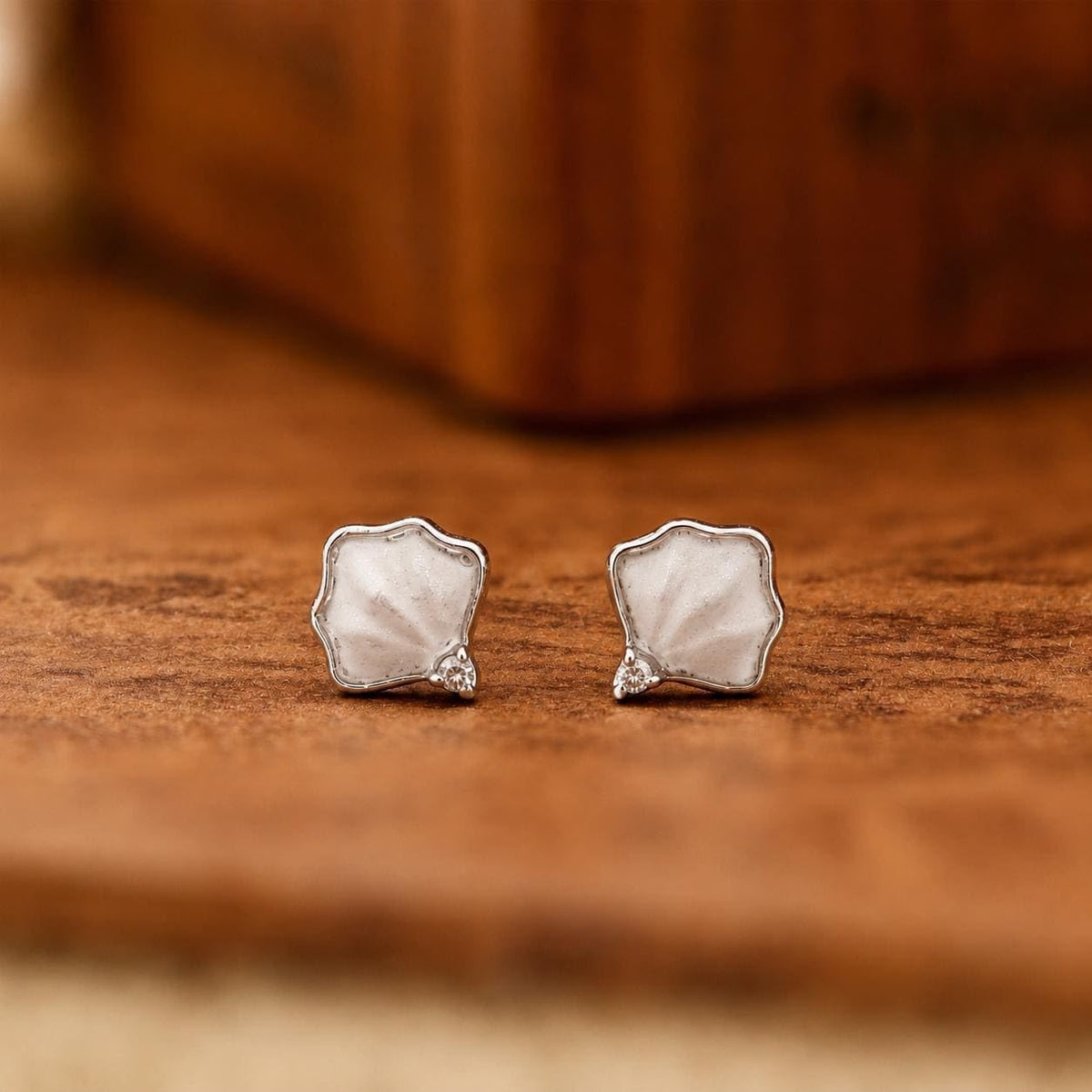 AMONROO® 925 Silver Jewellery for Women - 925 Sterling Silver White Seashell Enamel Stud Earrings, Ocean Design Jewellery Gift | 925 Stamp, Warranty & Authenticity Certificate