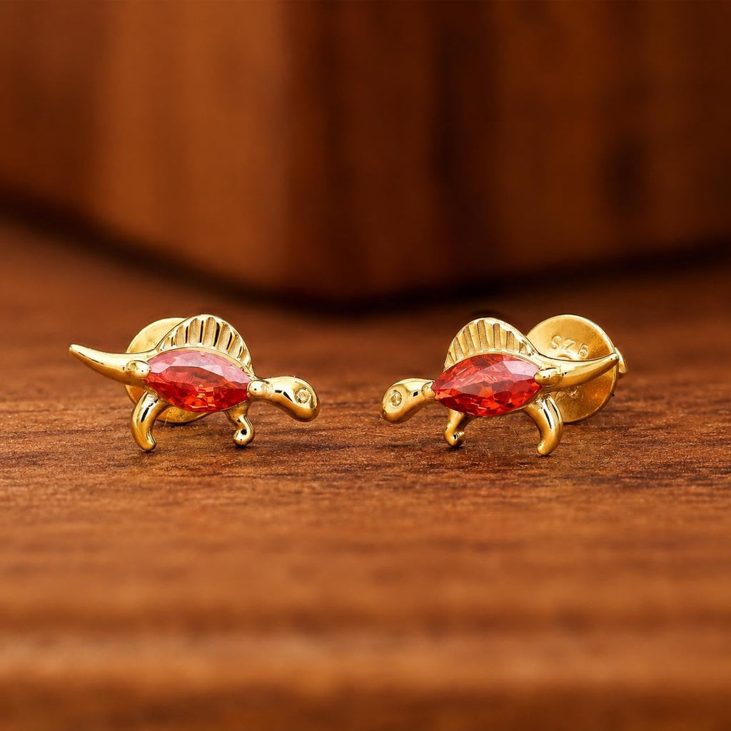 AMONROO® 925 Silver Jewellery for Women - Gold Finish 925 Sterling Silver Mini Dinosaur CZ Stud Earrings, Animal Jewellery | 925 Stamp, Warranty & Authenticity Certificate