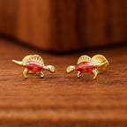 AMONROO® 925 Silver Jewellery for Women - Gold Finish 925 Sterling Silver Mini Dinosaur CZ Stud Earrings, Animal Jewellery | 925 Stamp, Warranty & Authenticity Certificate