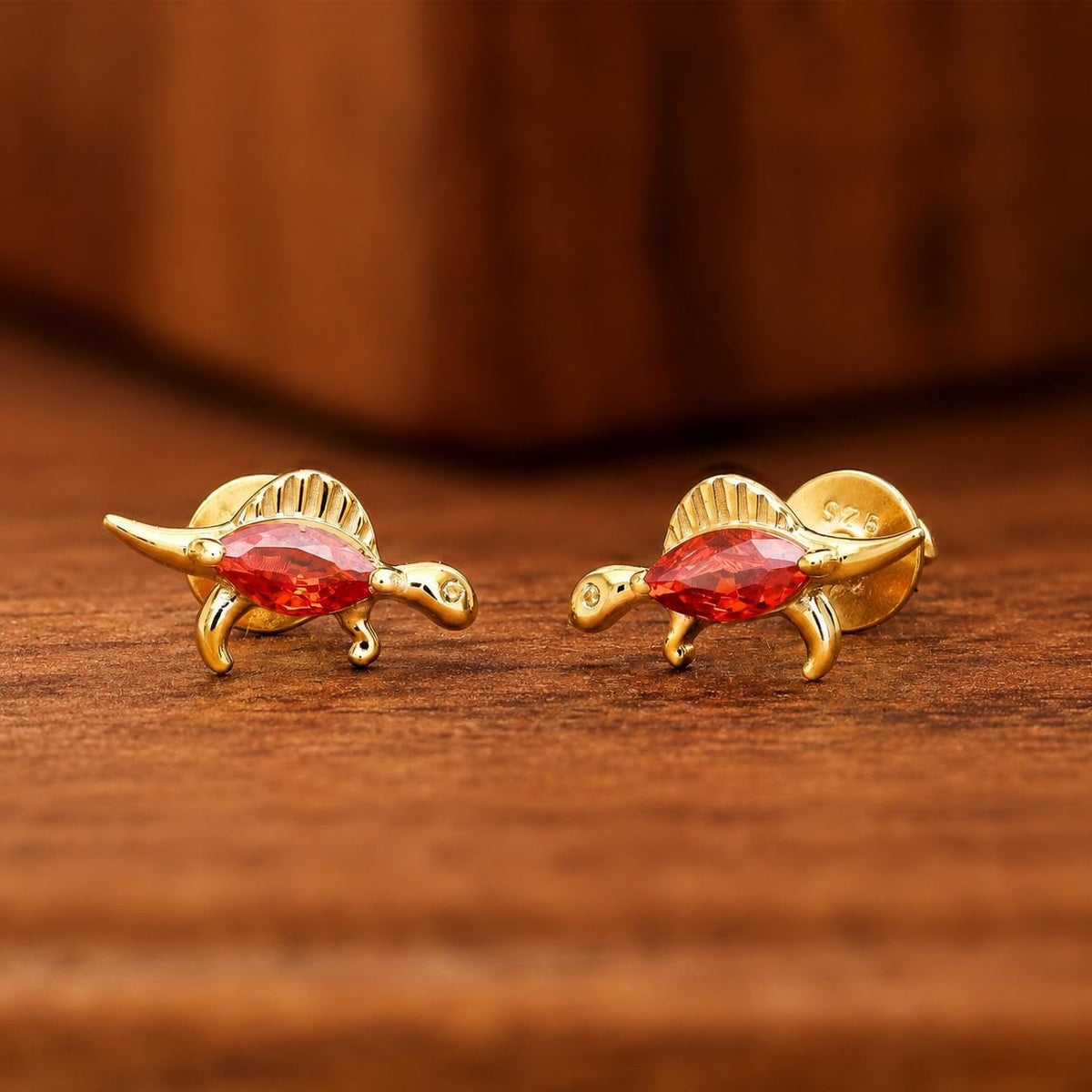 AMONROO® 925 Silver Jewellery for Women - Gold Finish 925 Sterling Silver Mini Dinosaur CZ Stud Earrings, Animal Jewellery | 925 Stamp, Warranty & Authenticity Certificate